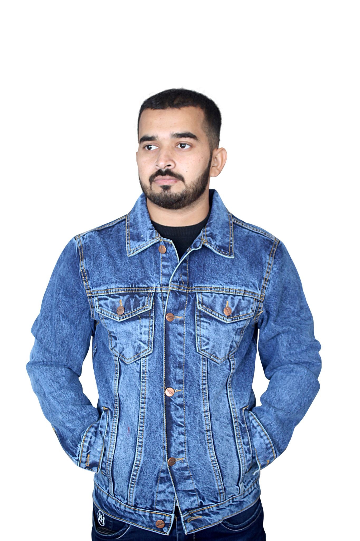 Classic Men’s Denim Jacket- Premium-quality  Blue and Black
