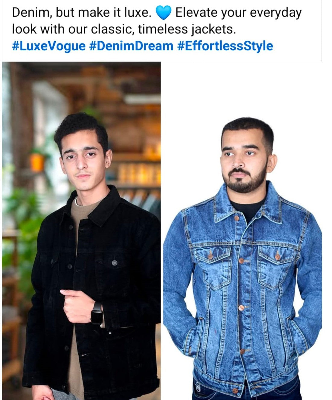 Classic Men’s Denim Jacket- Premium-quality  Blue and Black